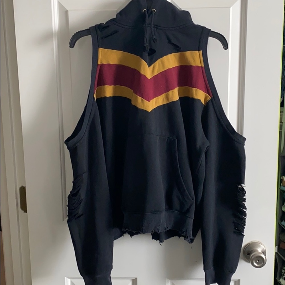 LF Black Sleeveless Hoodie with Red and Yellow Stripes